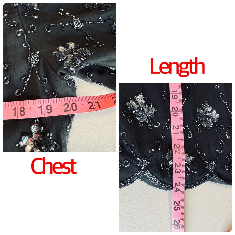 Stenay Vintage Black Silk Beaded Evening Short Sleeve Cocktail Formal Top L - Picture 9 of 9